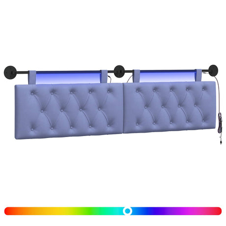 Vidaxl hangend hoofdbord met led-verlichting jeans blauw stof