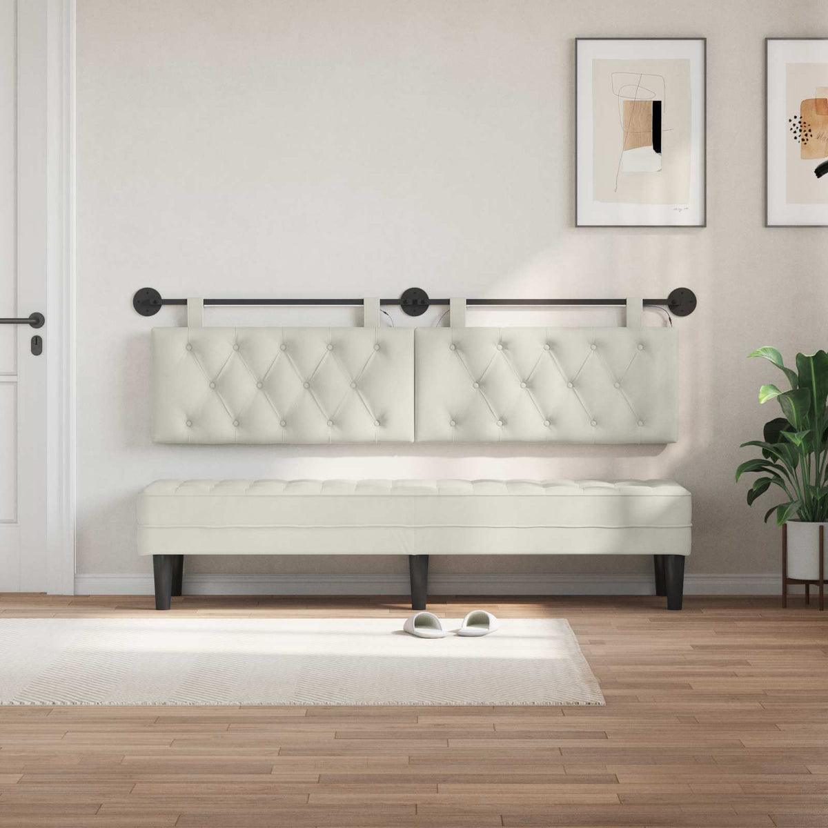 Vidaxl hangend hoofdbord crèmekleurig fluweel