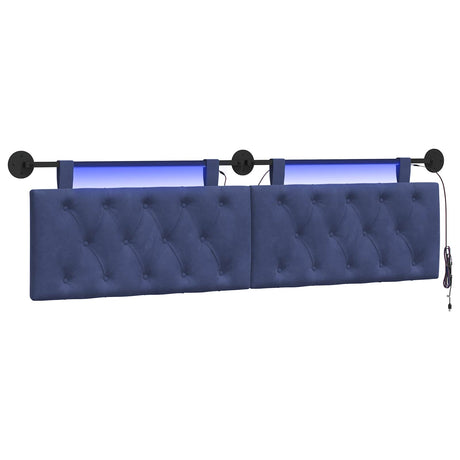 Vidaxl hangend hoofdbord met led-verlichting politieblauw fluweel