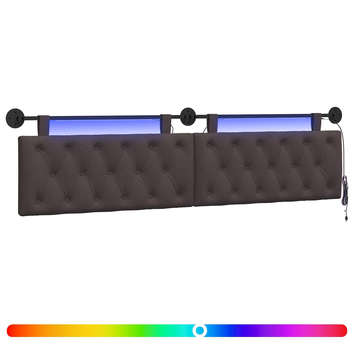 Vidaxl hangend hoofdbord met led-verlichting donkerbruin stof