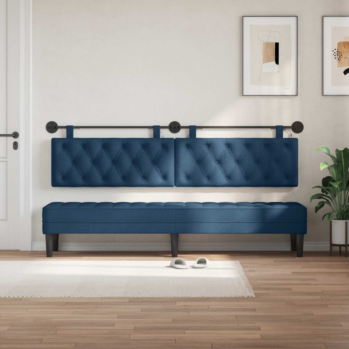 Vidaxl hangend hoofdbord met led-verlichting blauw stof