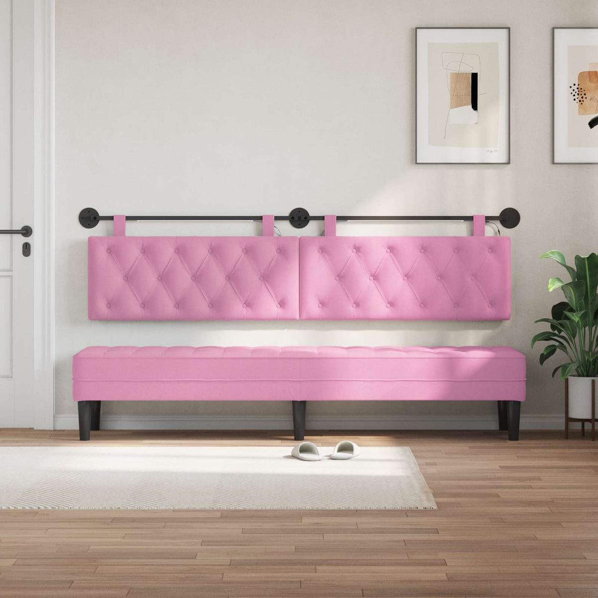 Vidaxl hangend hoofdbord met led-verlichting roze stof