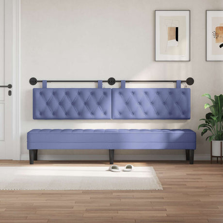 Vidaxl hangend hoofdbord met led-verlichting jeans blauw stof
