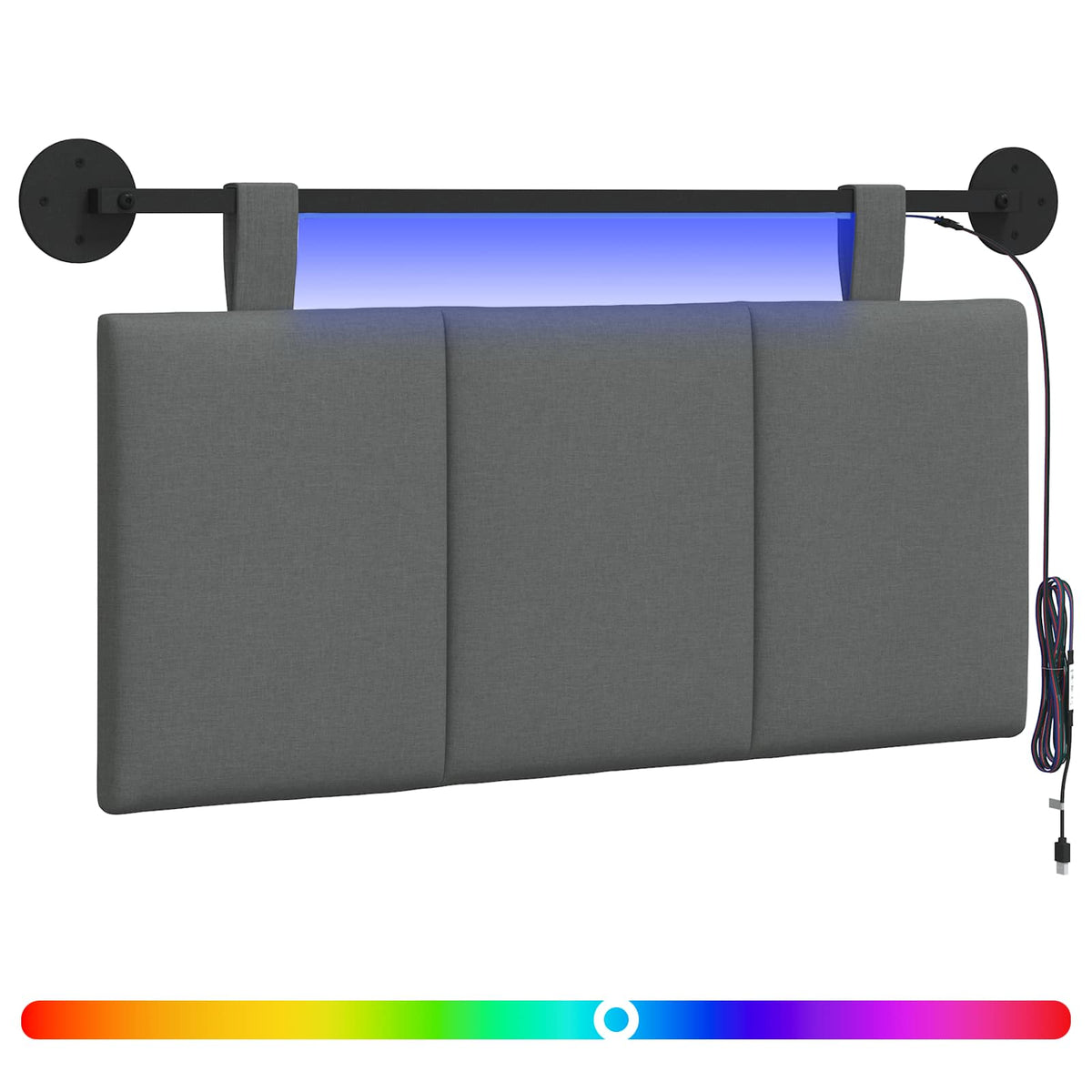 Vidaxl hangend hoofdbord met led-verlichting donkergrijs stof
