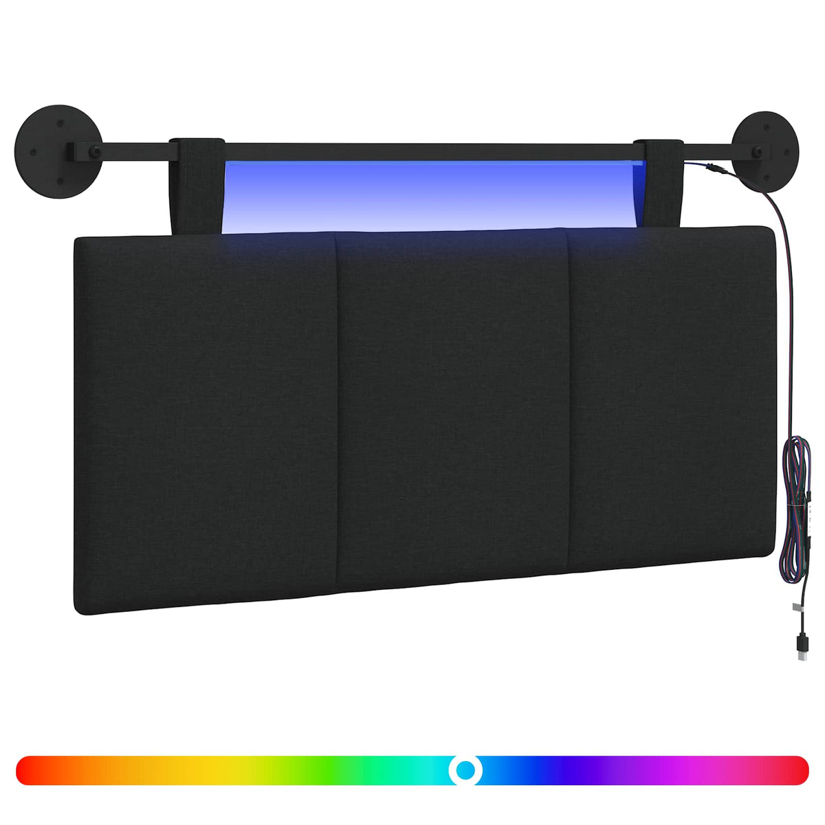 Vidaxl hangend hoofdbord met led-verlichting zwart stof