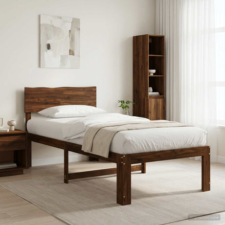 Vidaxl eenpersoonsbed met hoofdbord rostock donkerbruin 90 x 190 cm