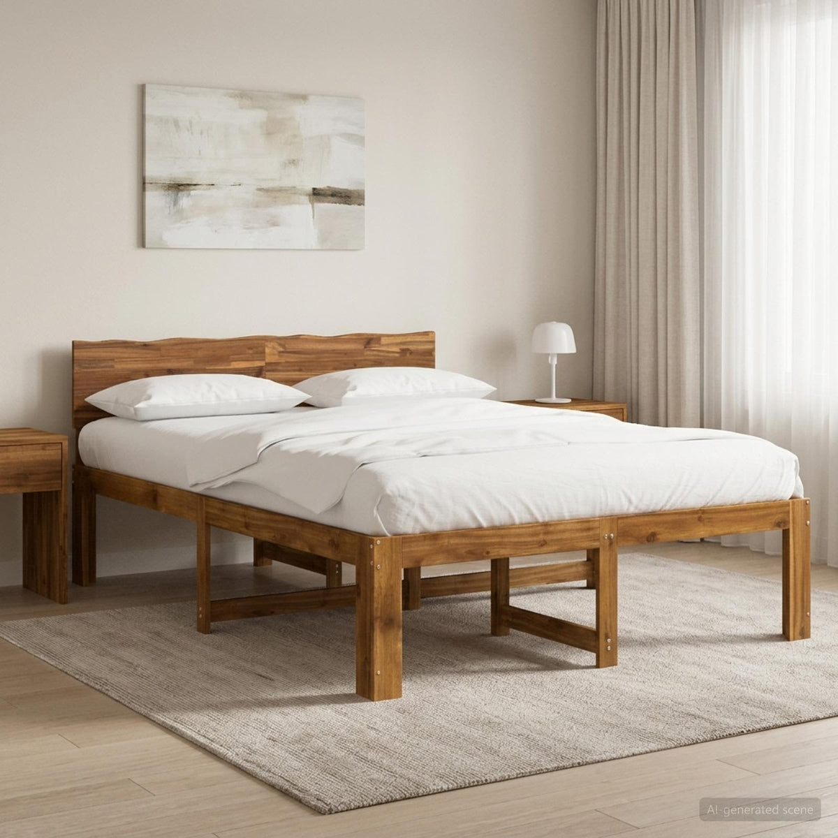 Vidaxl tweepersoonsbed met hoofdeinde rostock naturel 140 x 190 cm