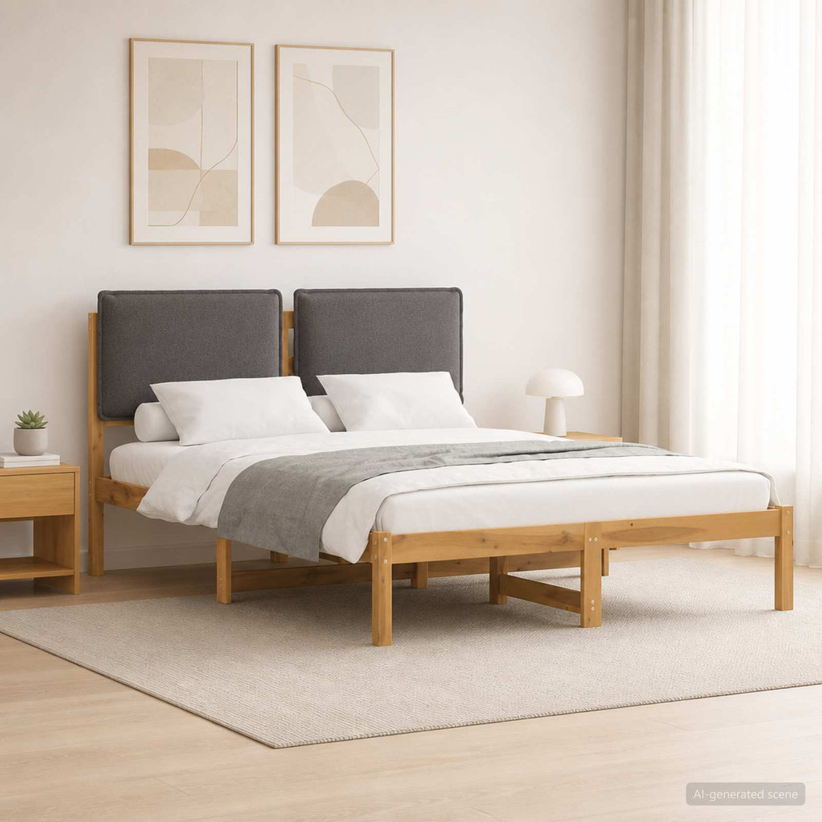 Vidaxl bedframe met gestoffeerd hoofdbord whitewash en lichtgrijs
