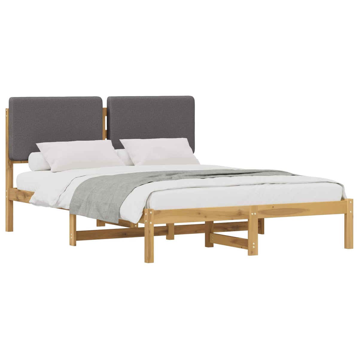 Vidaxl bedframe met gestoffeerd hoofdbord whitewash en lichtgrijs