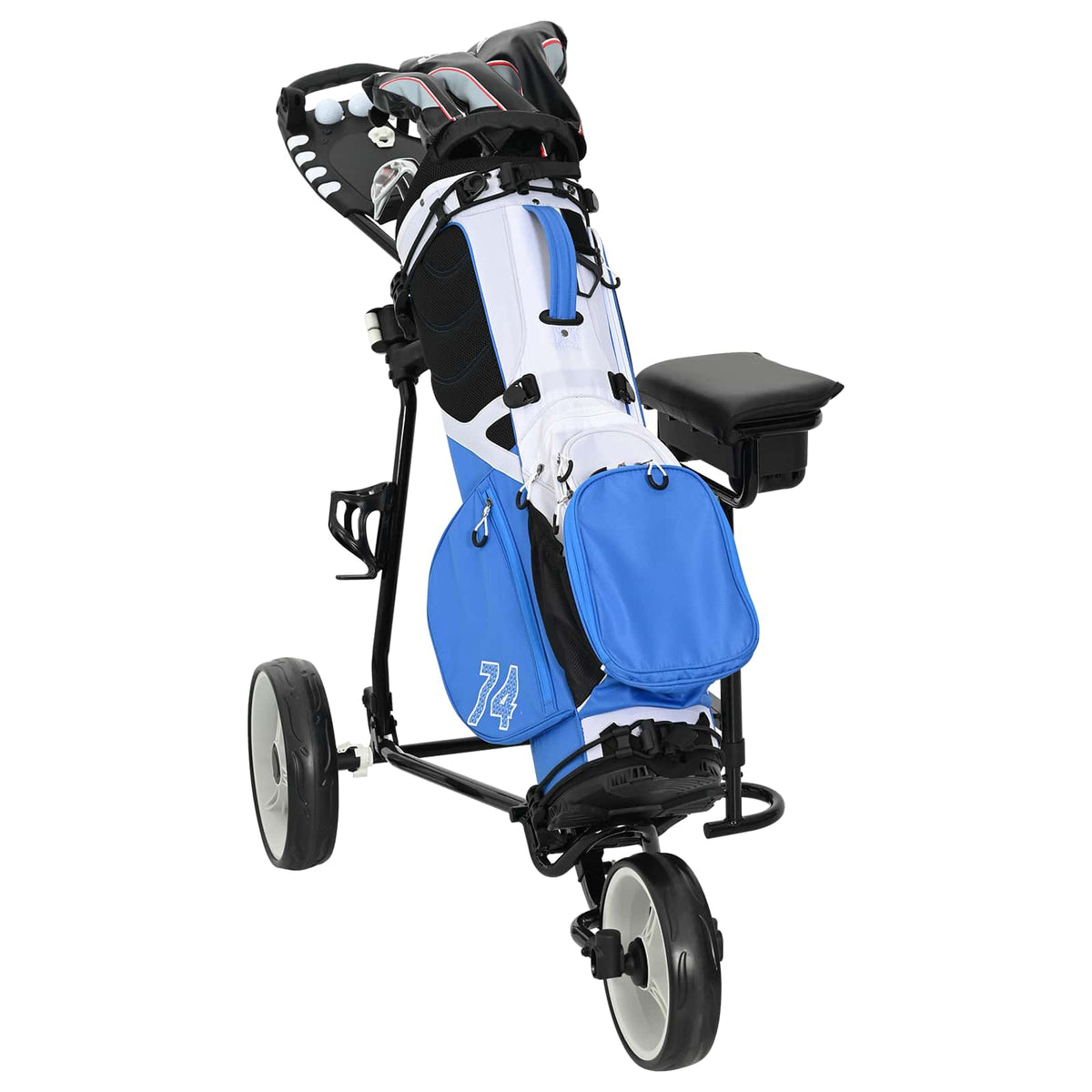 Vidaxl golf trolley met zitplaats zwart en wit ijzer opvouwbaar