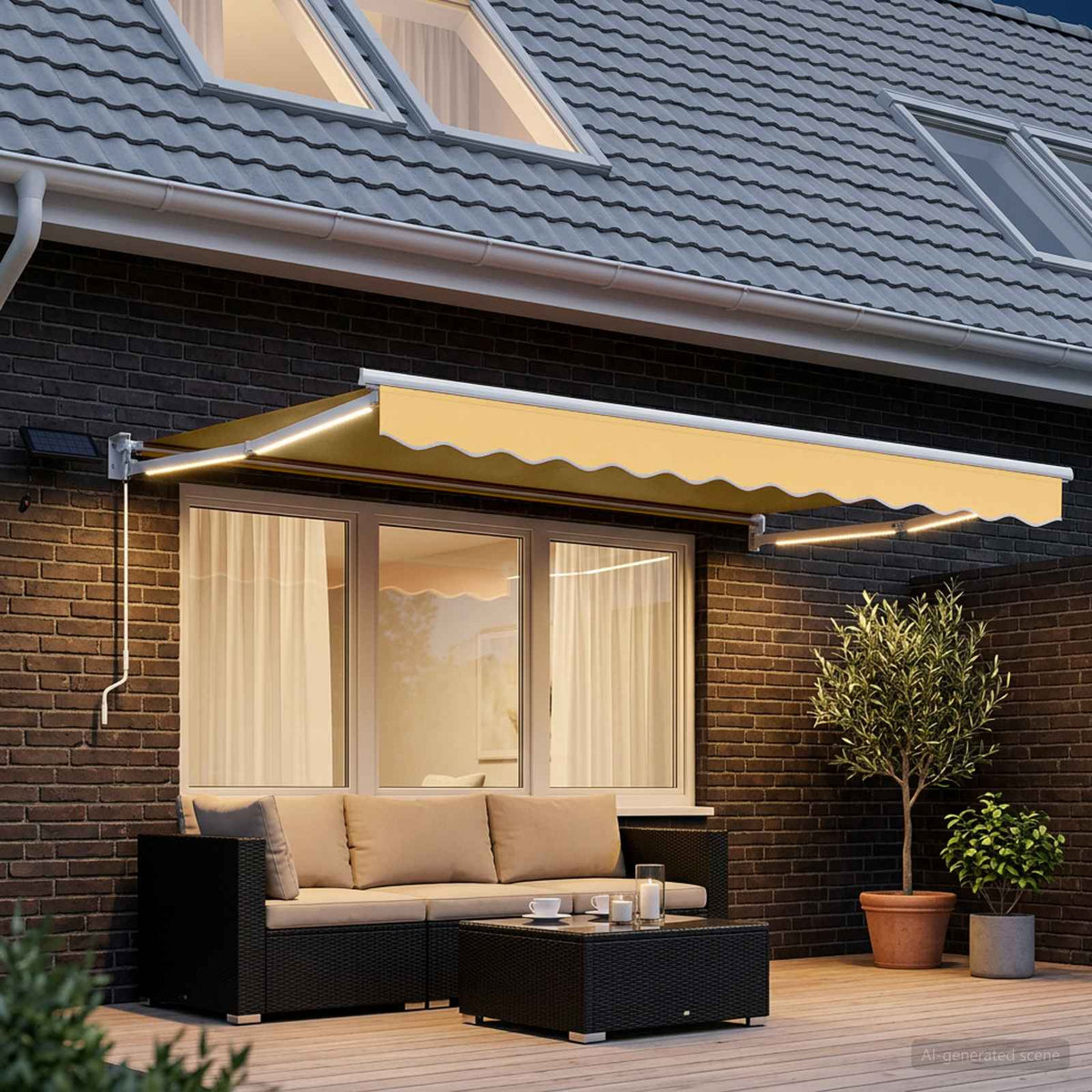 Vidaxl handbediende luifel met led's zand 100% polyester en aluminium
