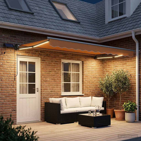 Vidaxl handbediende luifel met led's zand 100% polyester en aluminium