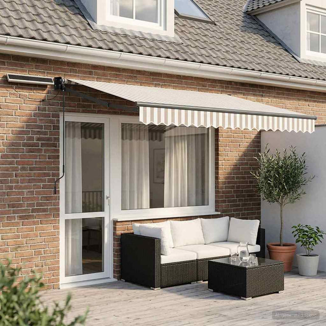 Vidaxl elektrisch uittrekbaar zonnescherm lichtgrijs en wit. 4,5 × 3 m