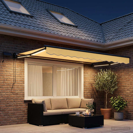 Vidaxl handbediende luifel met led's zand 100% polyester en aluminium