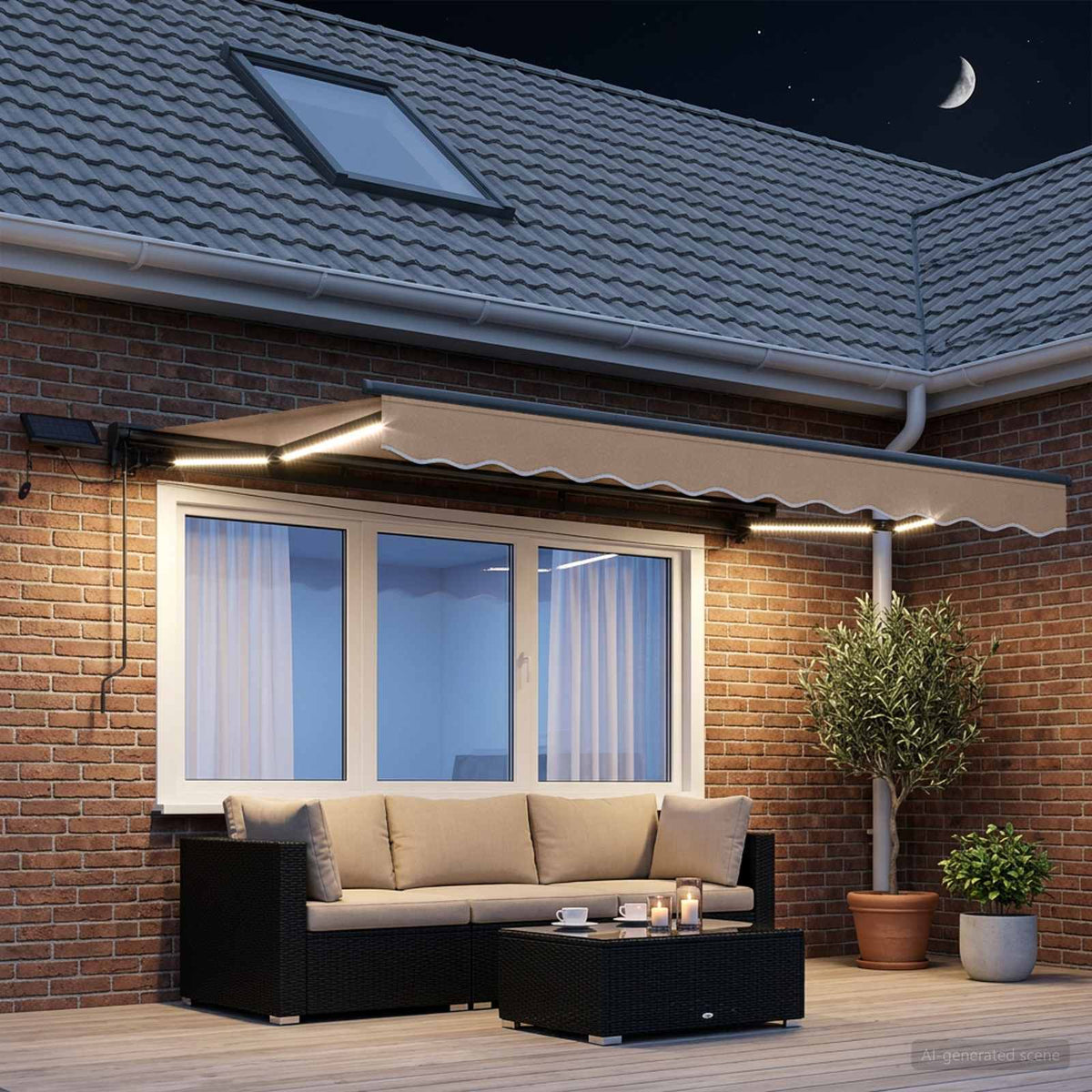 Vidaxl handmatige luifelhouder met led's taupe 3,5 x 2,5 m
