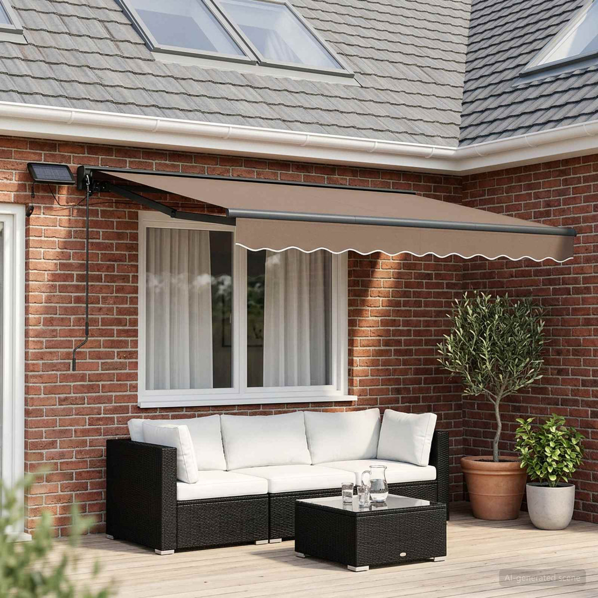 Vidaxl handmatige luifelhouder met led's taupe 3,5 x 2,5 m