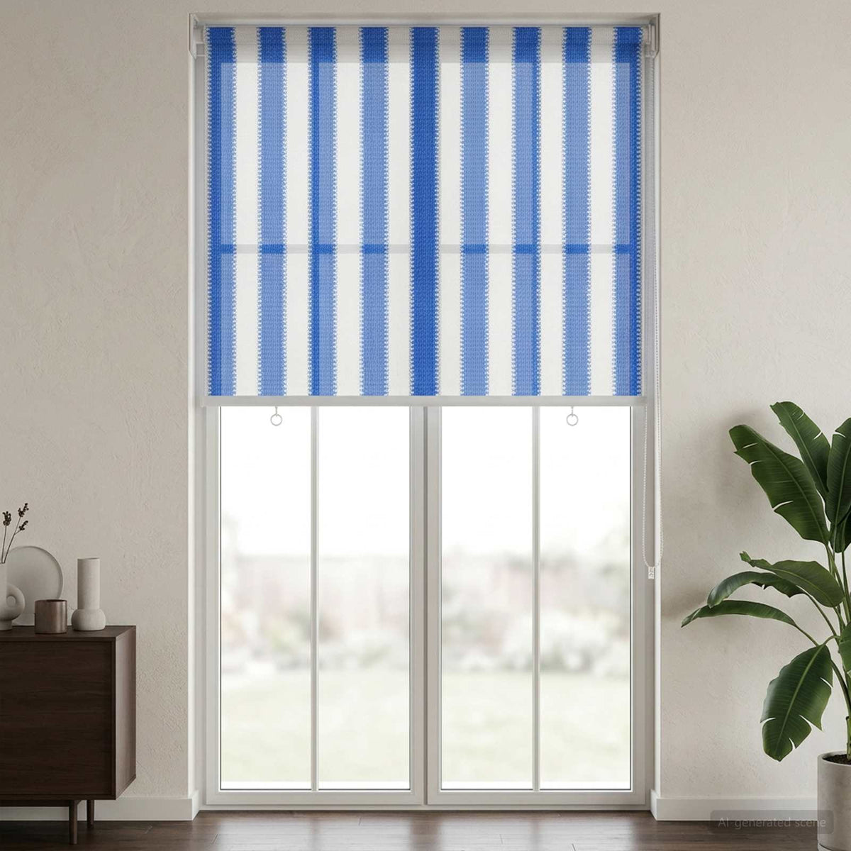 Vidaxl buitenrolgordijn 90% uv-blok blauw en witte streep 100 x 230 cm