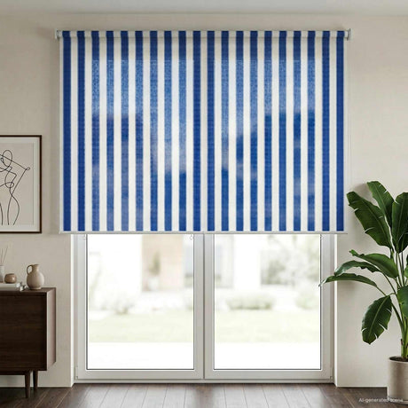 Vidaxl buitenrolgordijn 90% uv-blok blauw en witte streep 180 x 230 cm