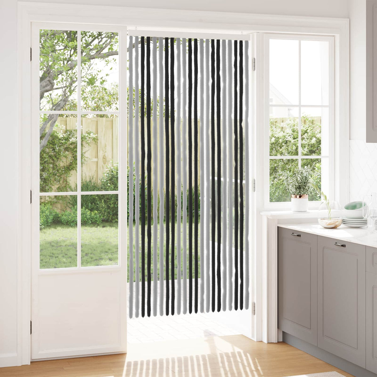 Vidaxl insecten gordijn chenille grijs en zwart 90 x 200 cm 100% pp