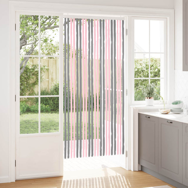 Vidaxl insecten gordijn chenille zilvergrijs en roze 90 x 200 cm