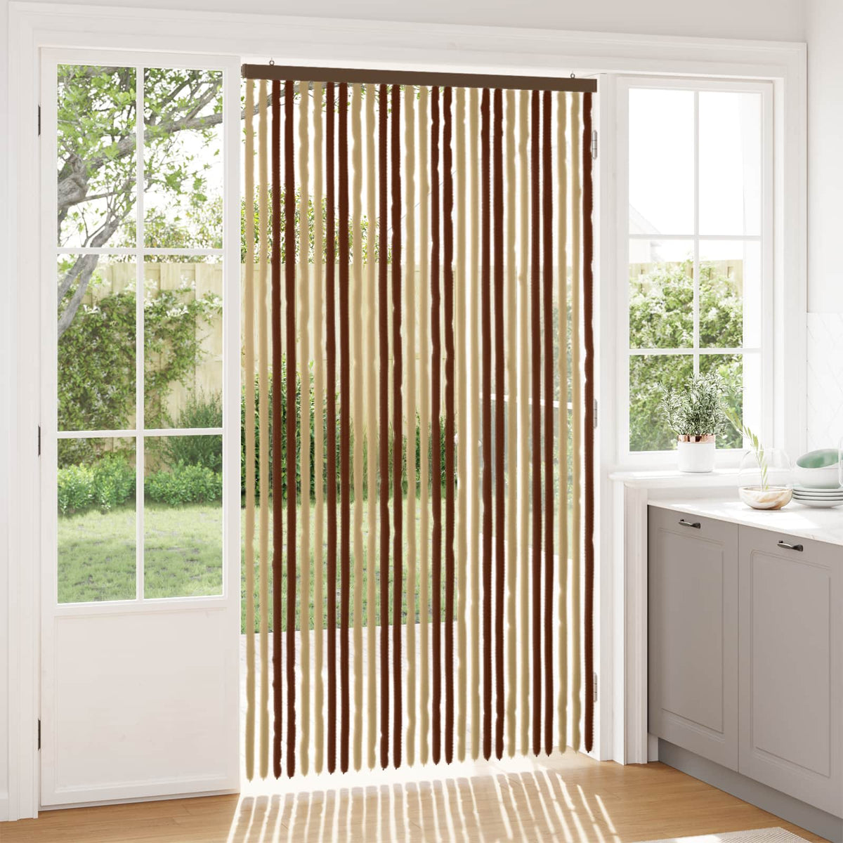 Vidaxl insecten gordijn chenille bruin en beige 118 x 220 cm 100% pp