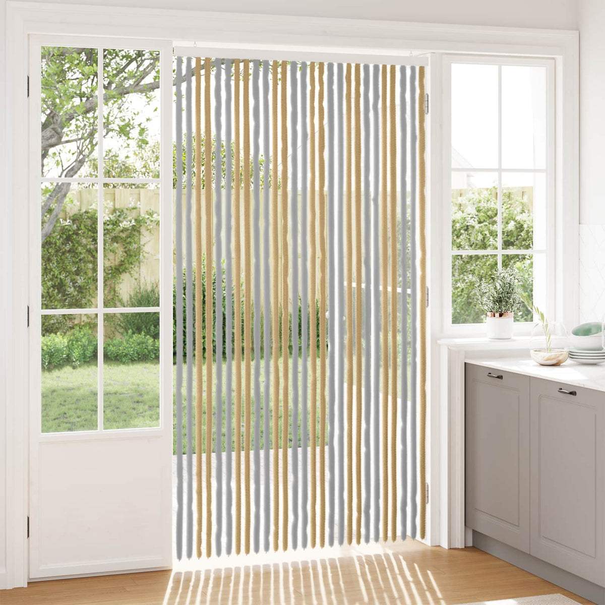 Vidaxl insecten gordijn chenille grijs en beige 118 x 220 cm 100% pp