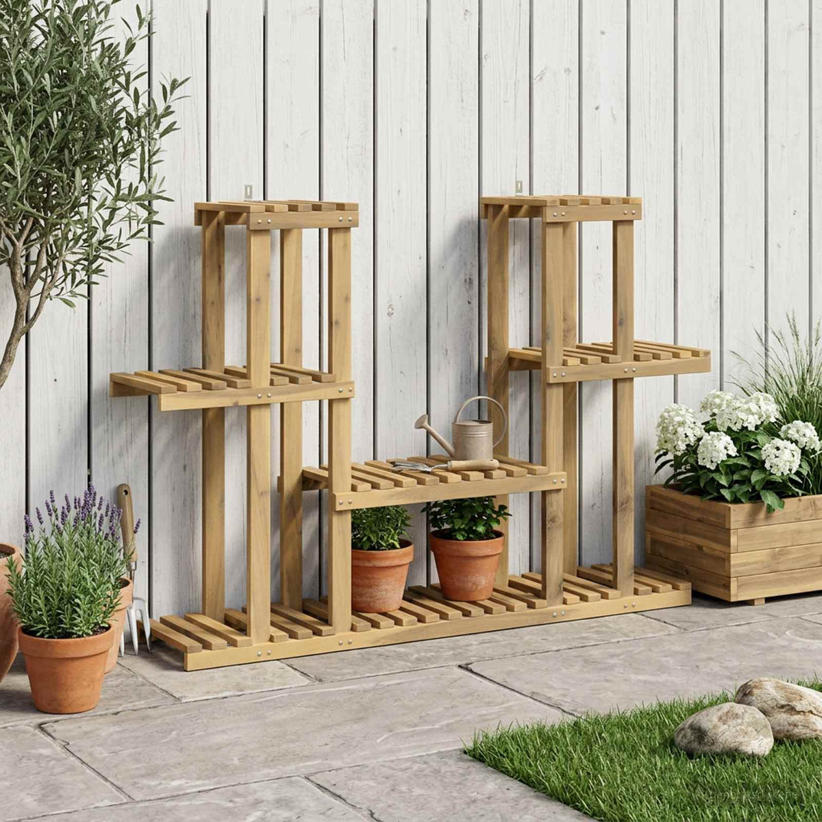Vidaxl plantenstandaard wit 123 x 25 x 78,5 cm massief acaciahout