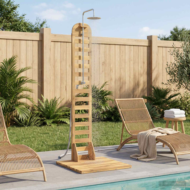 Vidaxl buitendouche 225 cm massief acaciahout en roestvrij staal wit