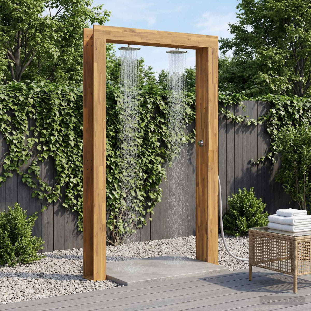 Vidaxl buitendouche 226 cm massief acaciahout en roestvrij staal wit