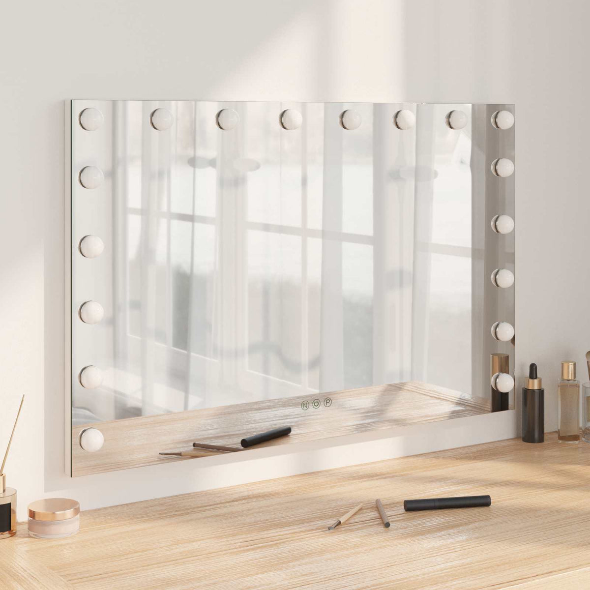 Vidaxl led make-up spiegel wit 80 x 10 x 52,5 cm glas en staal