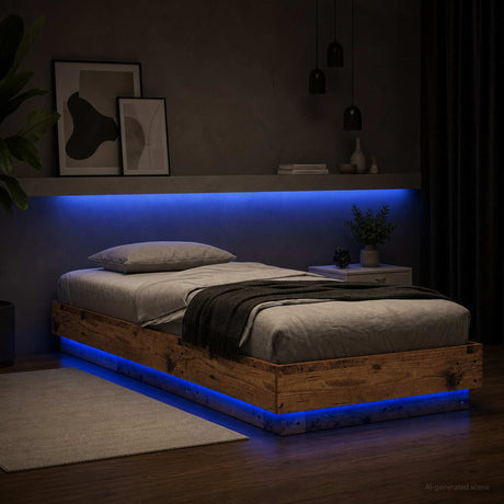 Vidaxl bed frame met led oud hout 80 x 200 cm bewerkt hout