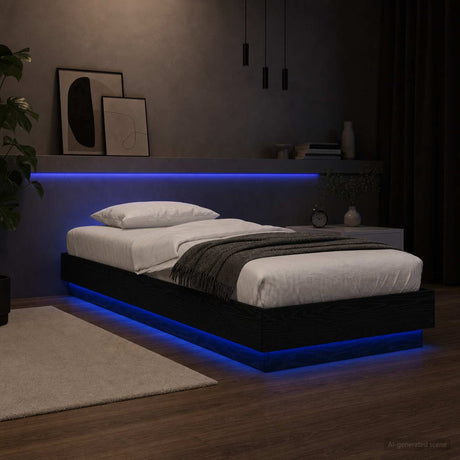 Vidaxl bed frame met led zwart eiken 80 x 200 cm bewerkt hout