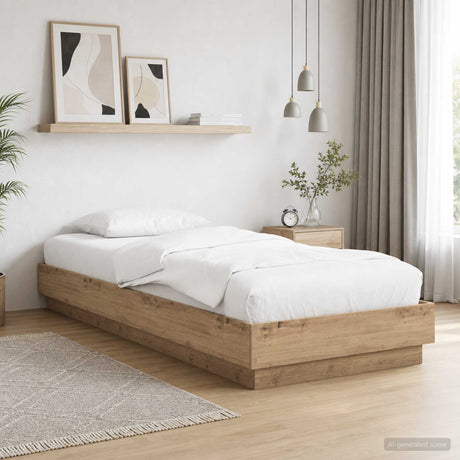 Vidaxl bed frame met led artisanaal eiken 80 x 200 cm bewerkt hout