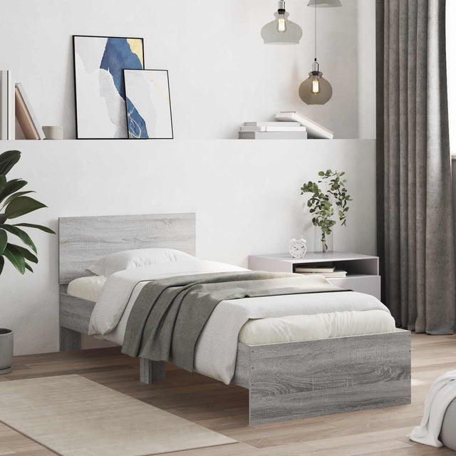 Vidaxl bedframe met hoofdbord grijs sonoma 80 x 200 cm bewerkt hout
