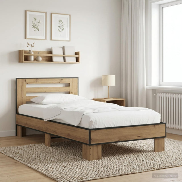 Vidaxl bedframe met hoofdeinde artisanaal eiken 80 x 200 cm