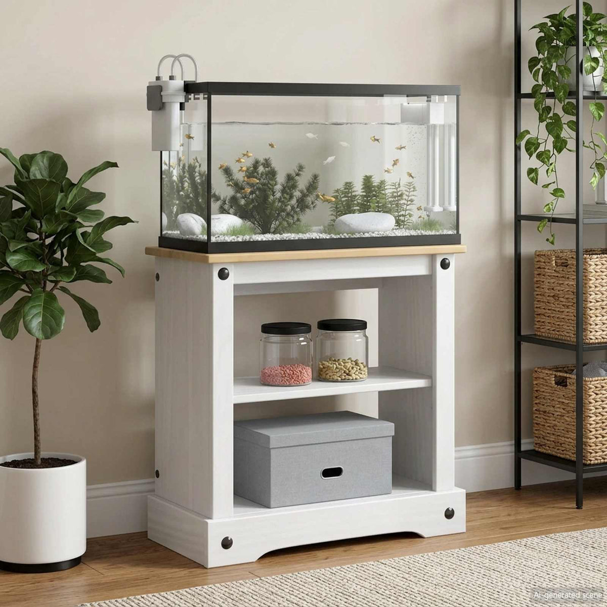 Vidaxl aquarium stand corona wit en bruin 60,5 x 30 x 60 cm 150 kg