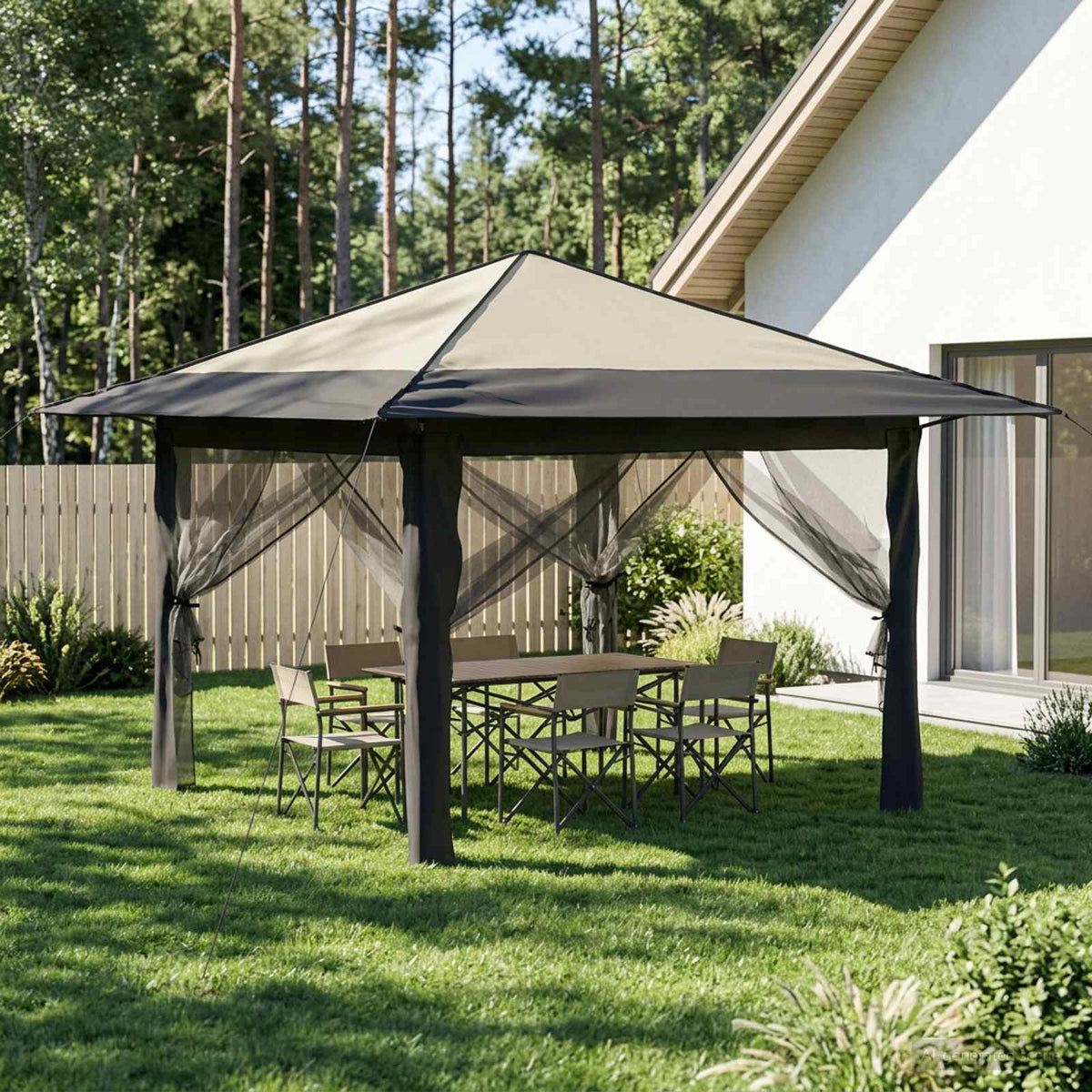 Vidaxl gazebo met 4 zijwanden 3,3 x 3,3 m crème en antraciet