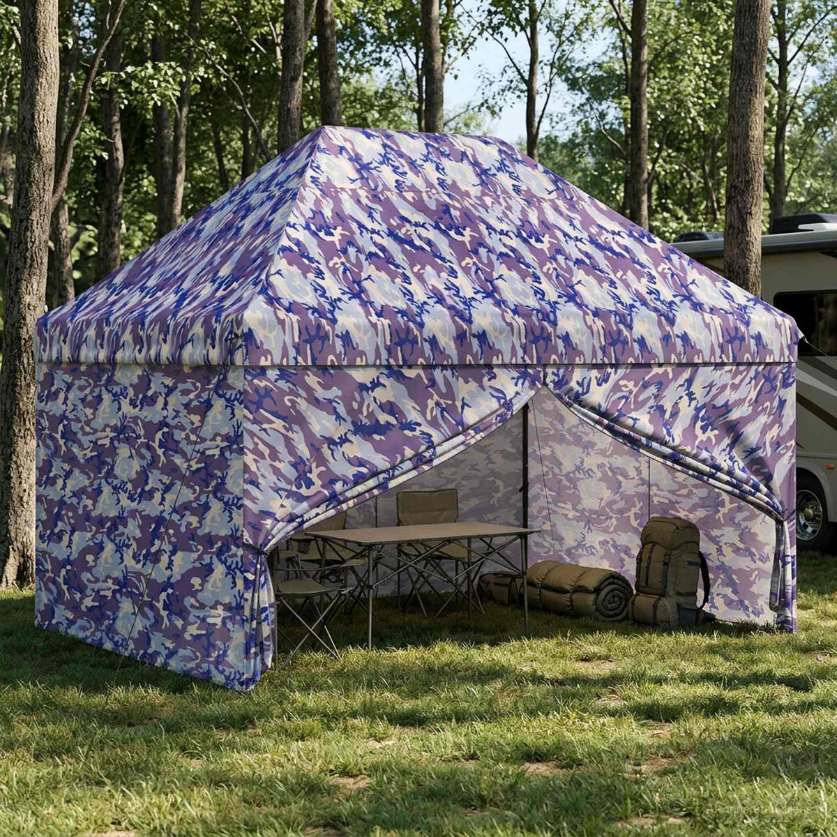 Vidaxl pop-up gazebo met 4 zijwanden 2,9 x 4,3 m blauw camouflage