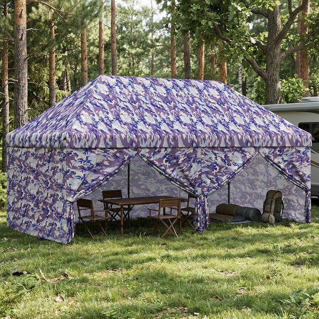 Vidaxl pop-up gazebo met 4 zijwanden 3 x 6 m blauw camouflage