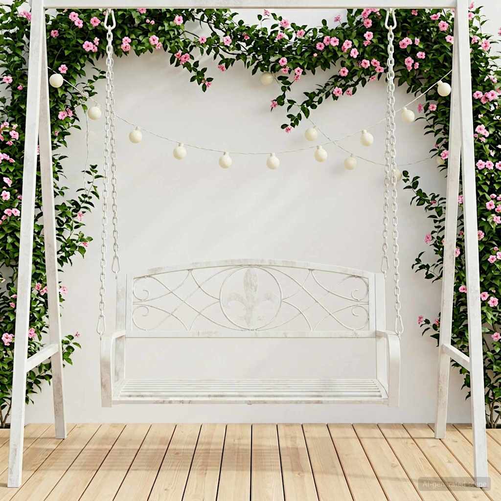 Vidaxl schommelbank staal 110,5 x 59 x 55 cm antiek wit