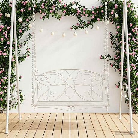 Vidaxl schommelbank staal 105,5 x 61 x 56 cm antiek wit