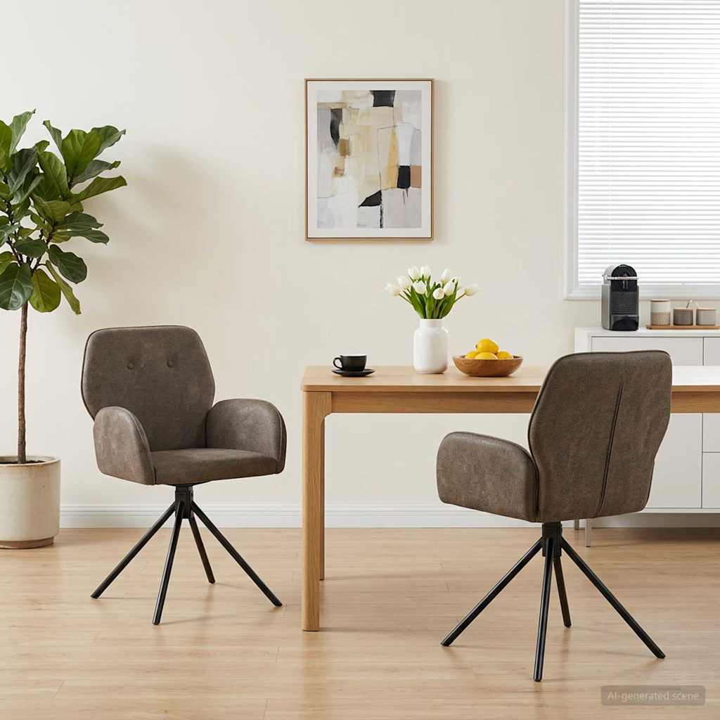 Vidaxl draai eetstoelen 2 st nep suede leer donkergrijs