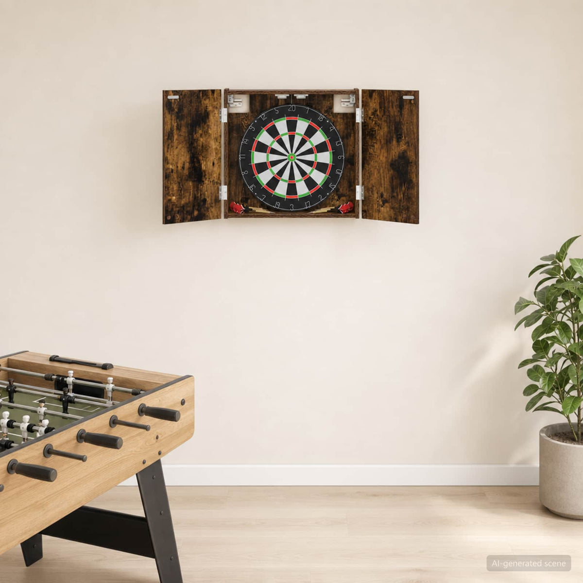 Vidaxl dartbord kabinet gerookt eiken 56 x 12 x 53,5 cm bewerkt hout
