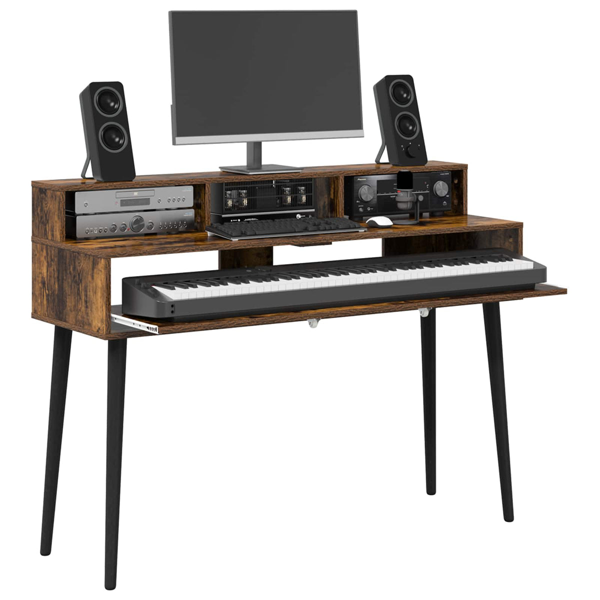 Vidaxl studiobureau gerookt eiken 130 x 42,5 x 36 cm bewerkt hout