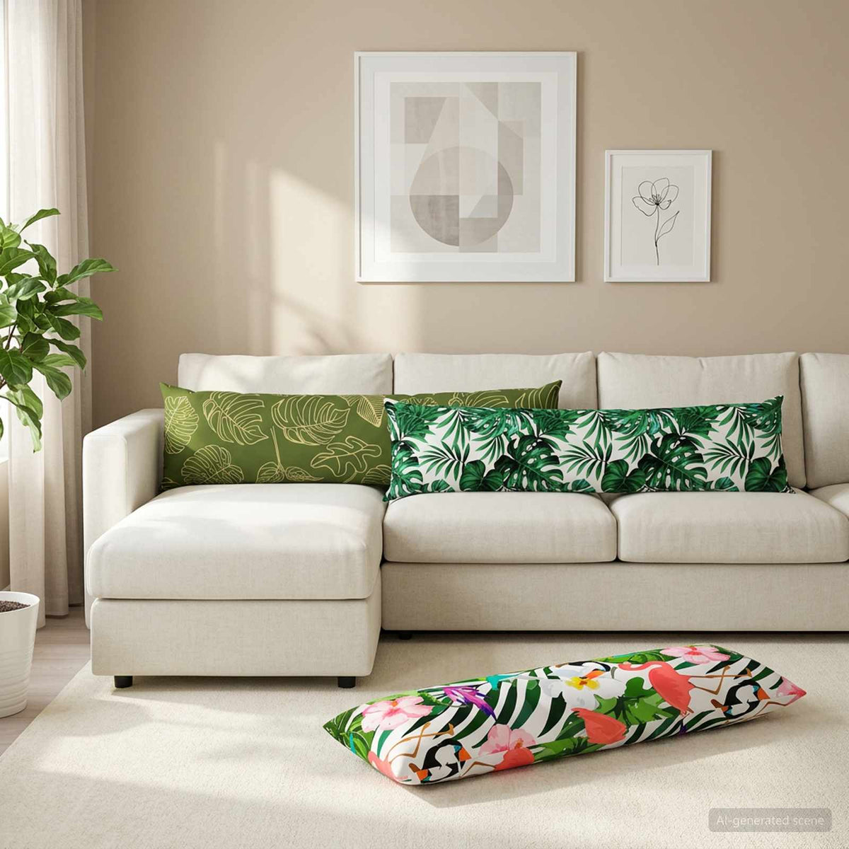 Vidaxl kussen met kussen heerlen bladpatroon 40 x 145 cm polyester