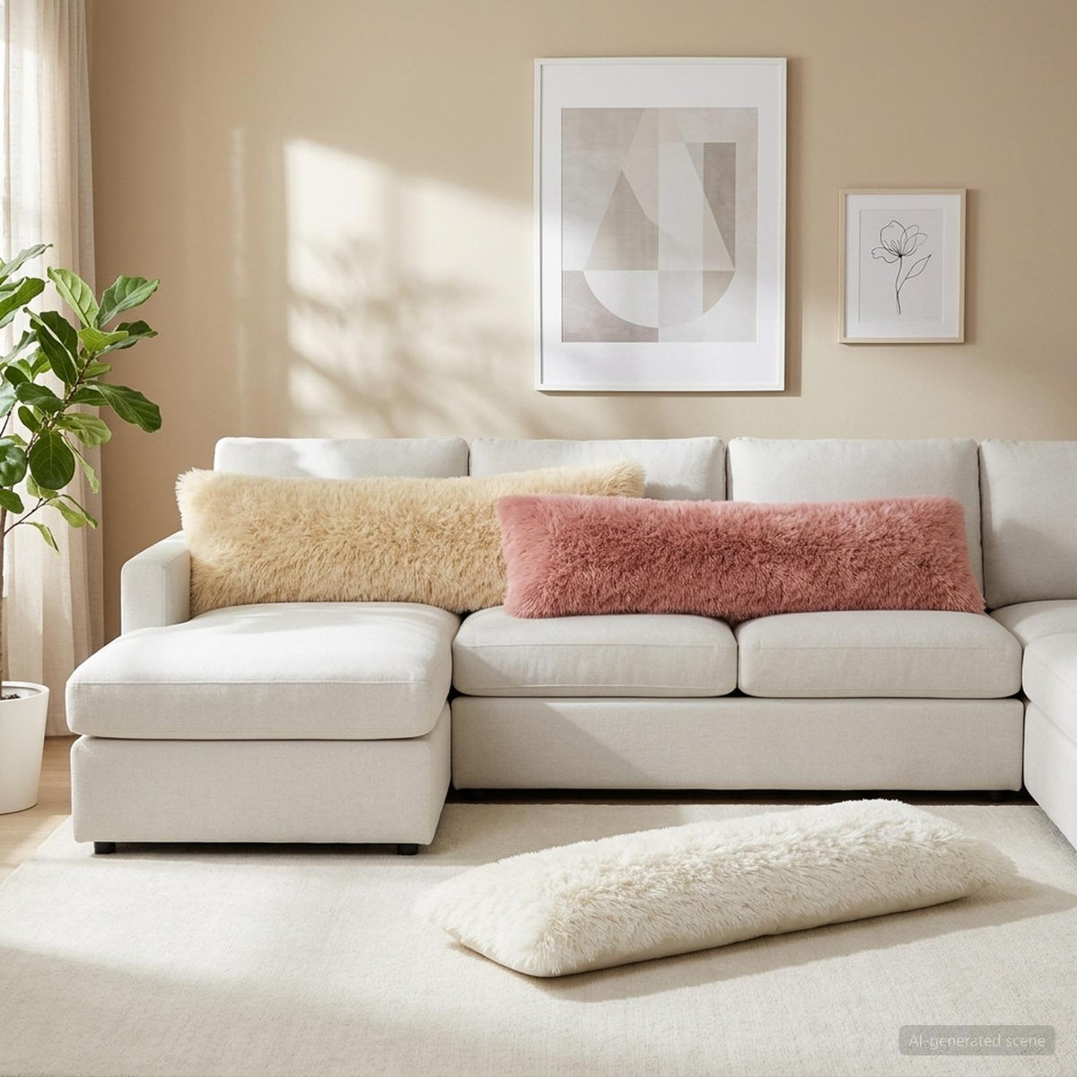 Vidaxl kussensloop heerlen crèmekleurig 40 x 145 cm pv fleece