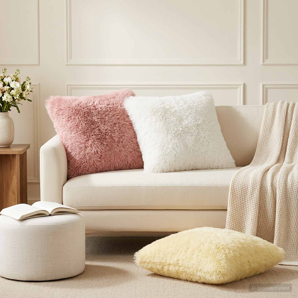 Vidaxl kussensloop 2 pcs heerlen crèmekleurig 45 x 45 cm pv fleece