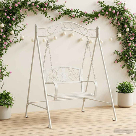 Vidaxl schommelbank staal 113 x 121,5 x 168 cm antiek wit