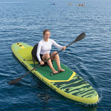 Vidaxl sup board met zitplaats 2-in-1 poseidon 366 x 81 x 15 cm groen
