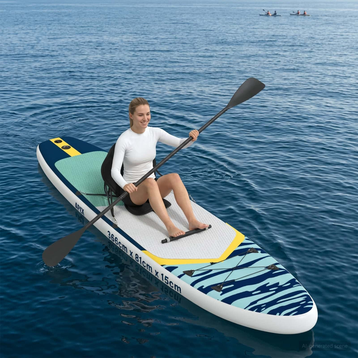 Vidaxl sup board met zitplaats 2-in-1 apex 366 x 81 x 15 cm blauw